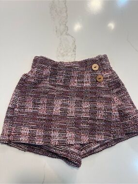 Zara Pink and Black Tweed Skort with Wooden Buttons
